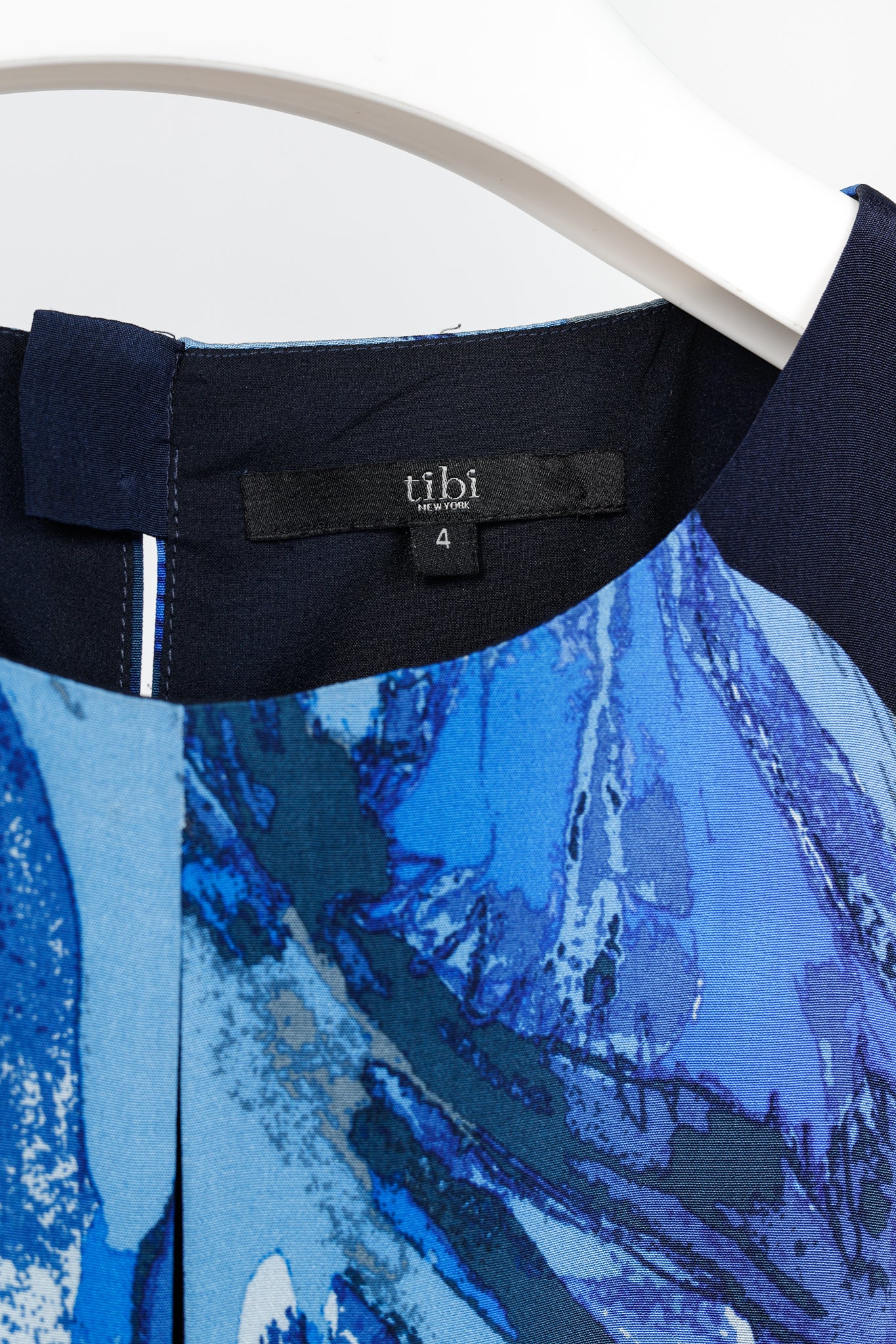Tibi Navy Printed Silk Satin Keyhole Mini Dress