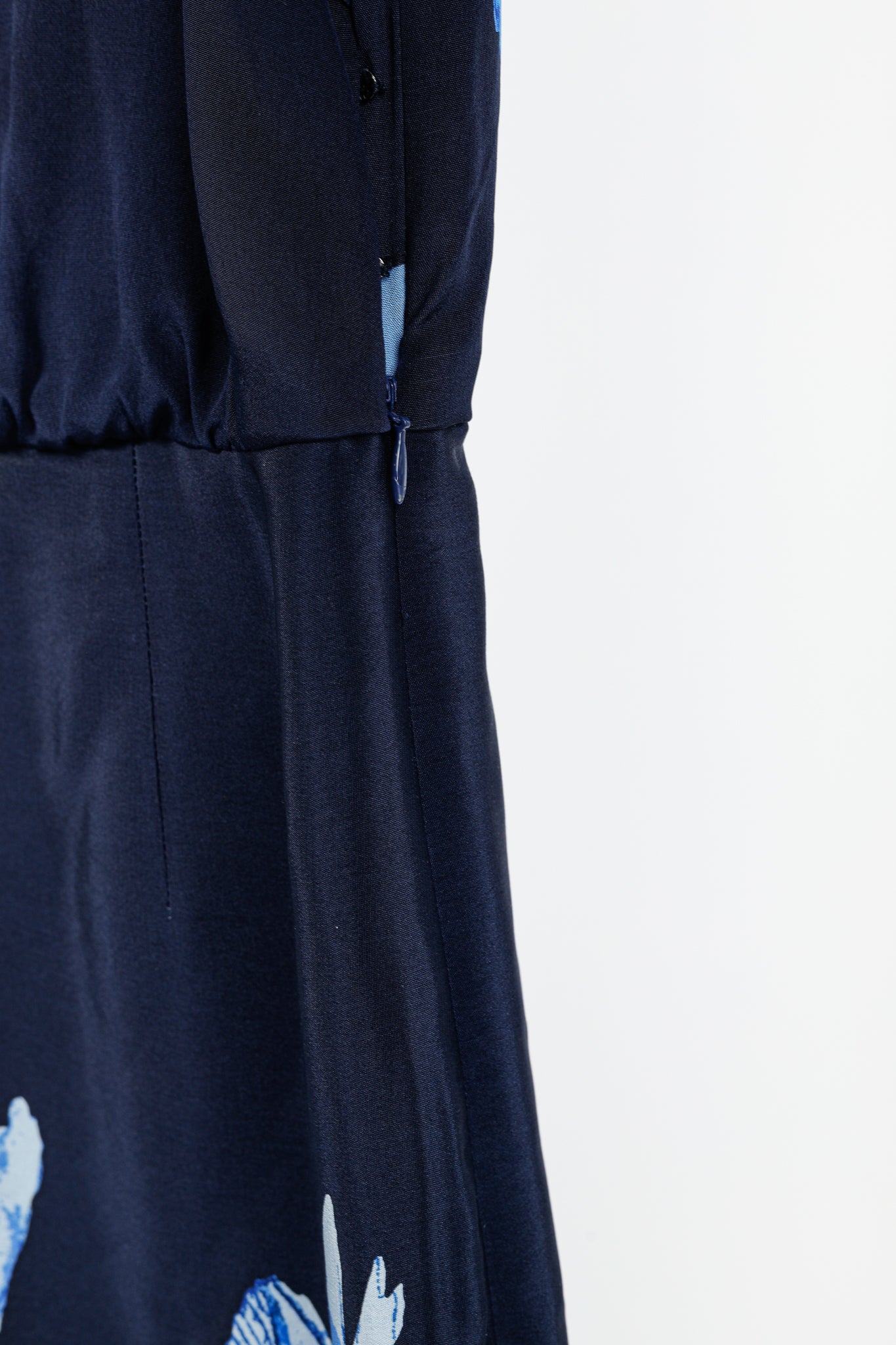 Tibi Navy Printed Silk Satin Keyhole Mini Dress