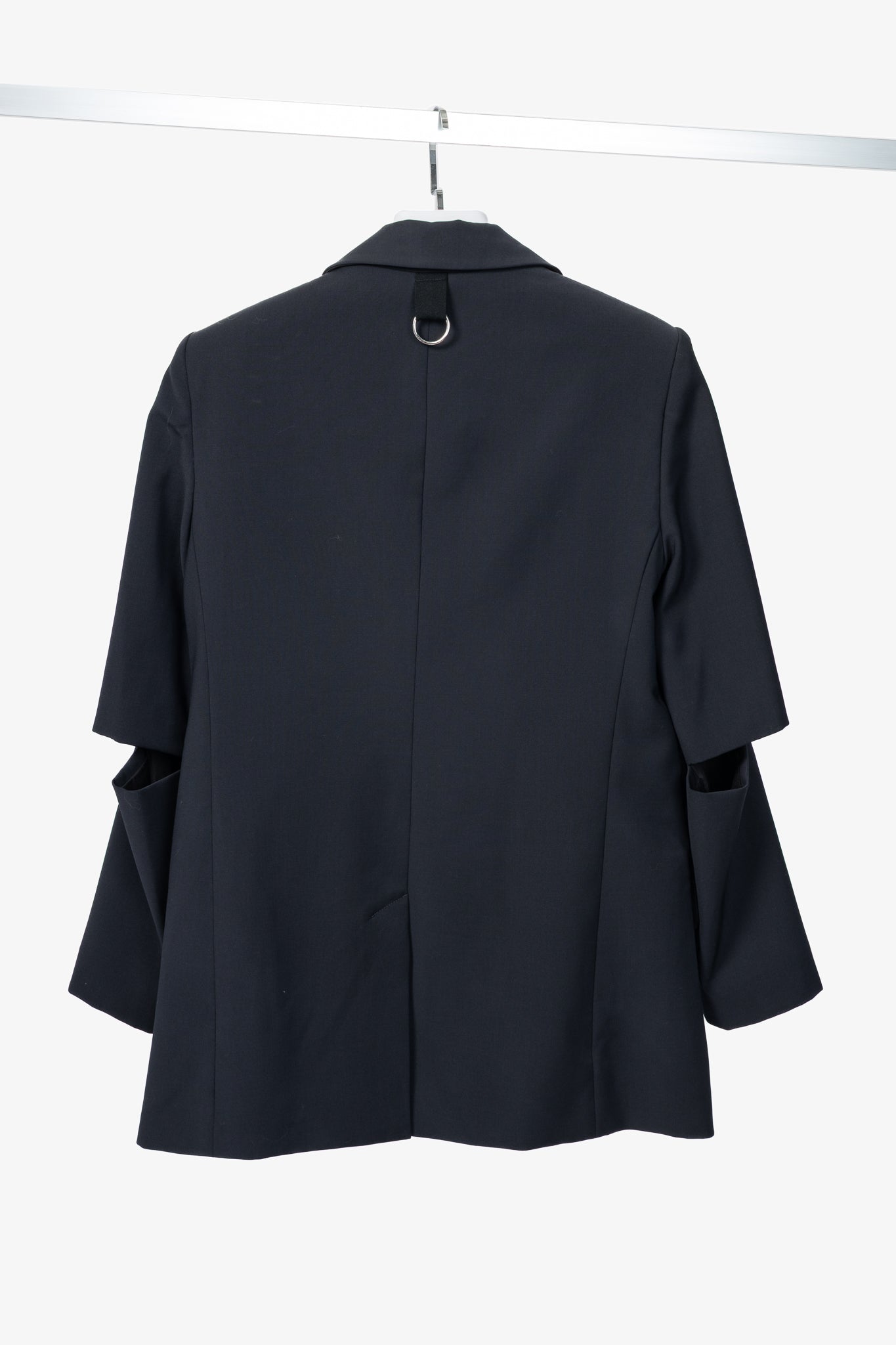 Tibi Marlon Navy Tropical-Wool Cutout-Sleeve Blazer