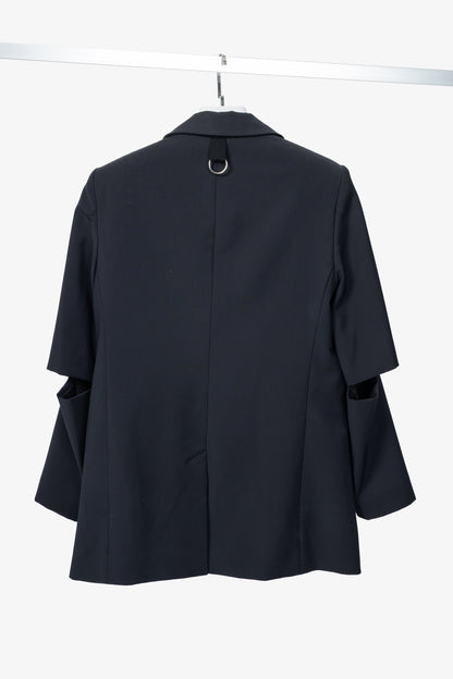Tibi Marlon Navy Tropical-Wool Cutout-Sleeve Blazer