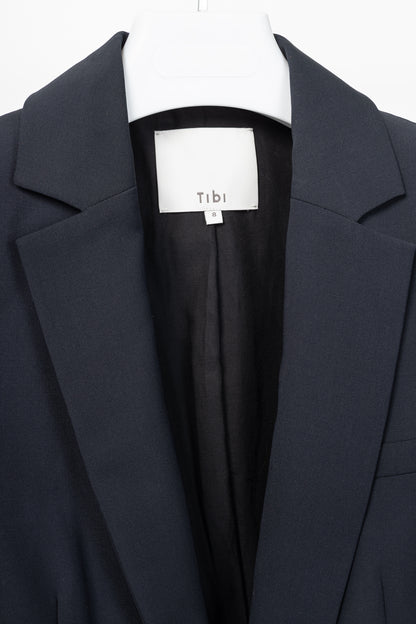 Tibi Marlon Navy Tropical-Wool Cutout-Sleeve Blazer