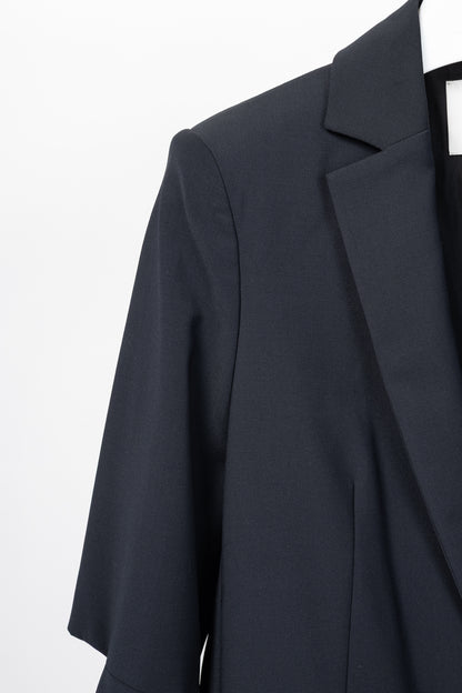 Tibi Marlon Navy Tropical-Wool Cutout-Sleeve Blazer