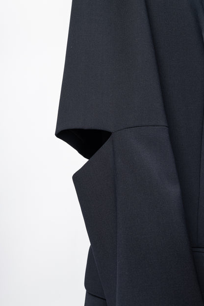 Tibi Marlon Navy Tropical-Wool Cutout-Sleeve Blazer