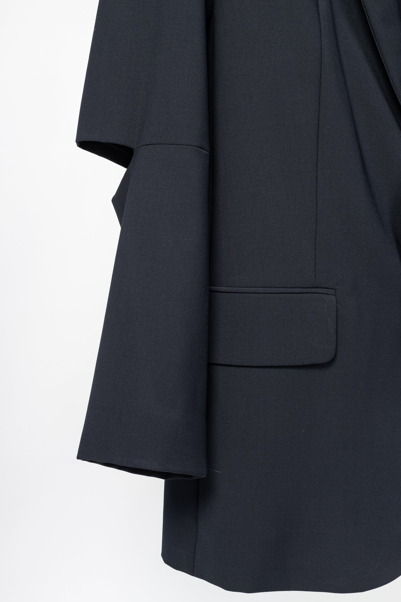 Tibi Marlon Navy Tropical-Wool Cutout-Sleeve Blazer