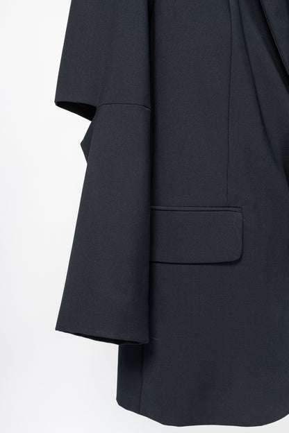 Tibi Marlon Navy Tropical-Wool Cutout-Sleeve Blazer