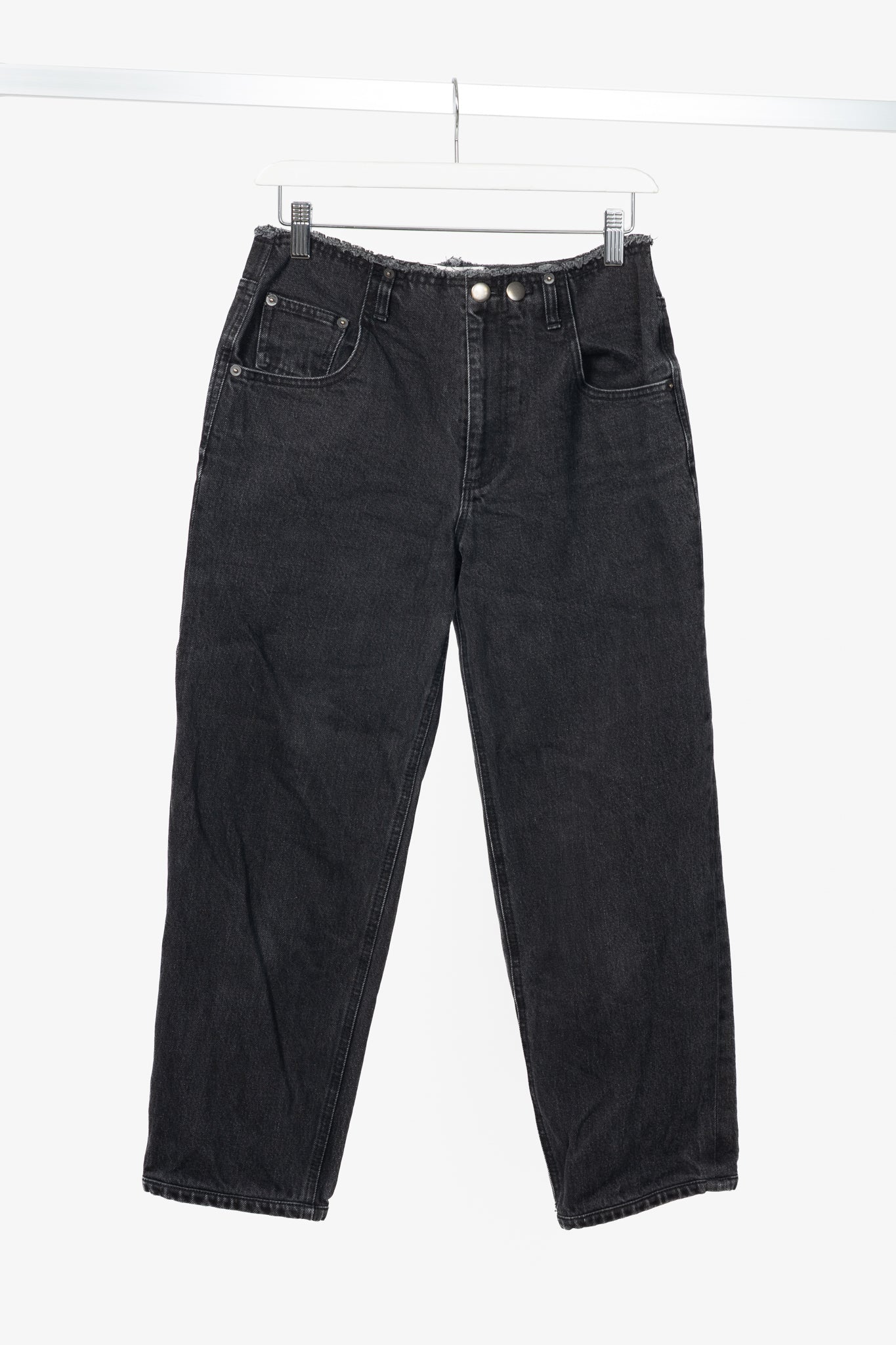 Tibi Newman Black Denim Frayed-Waist Jeans