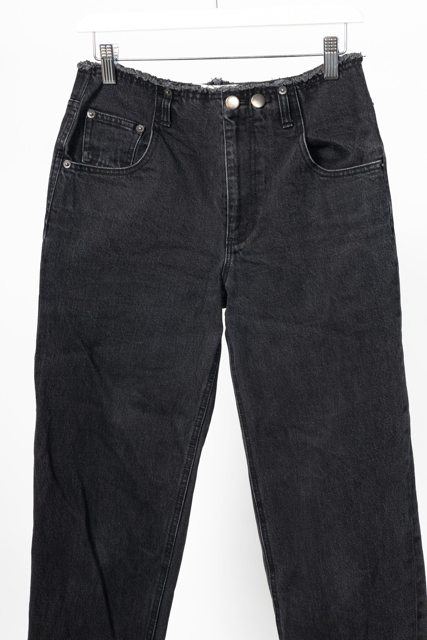 Tibi Newman Black Denim Frayed-Waist Jeans