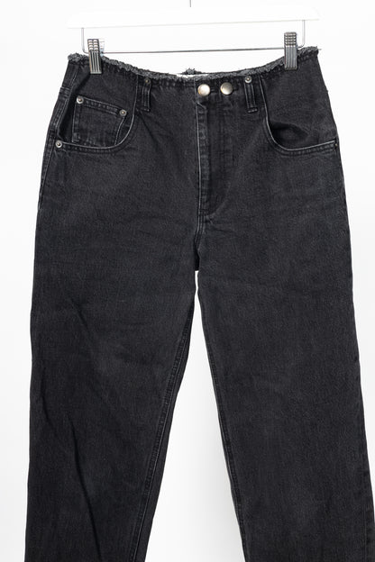 Tibi Newman Black Denim Frayed-Waist Jeans