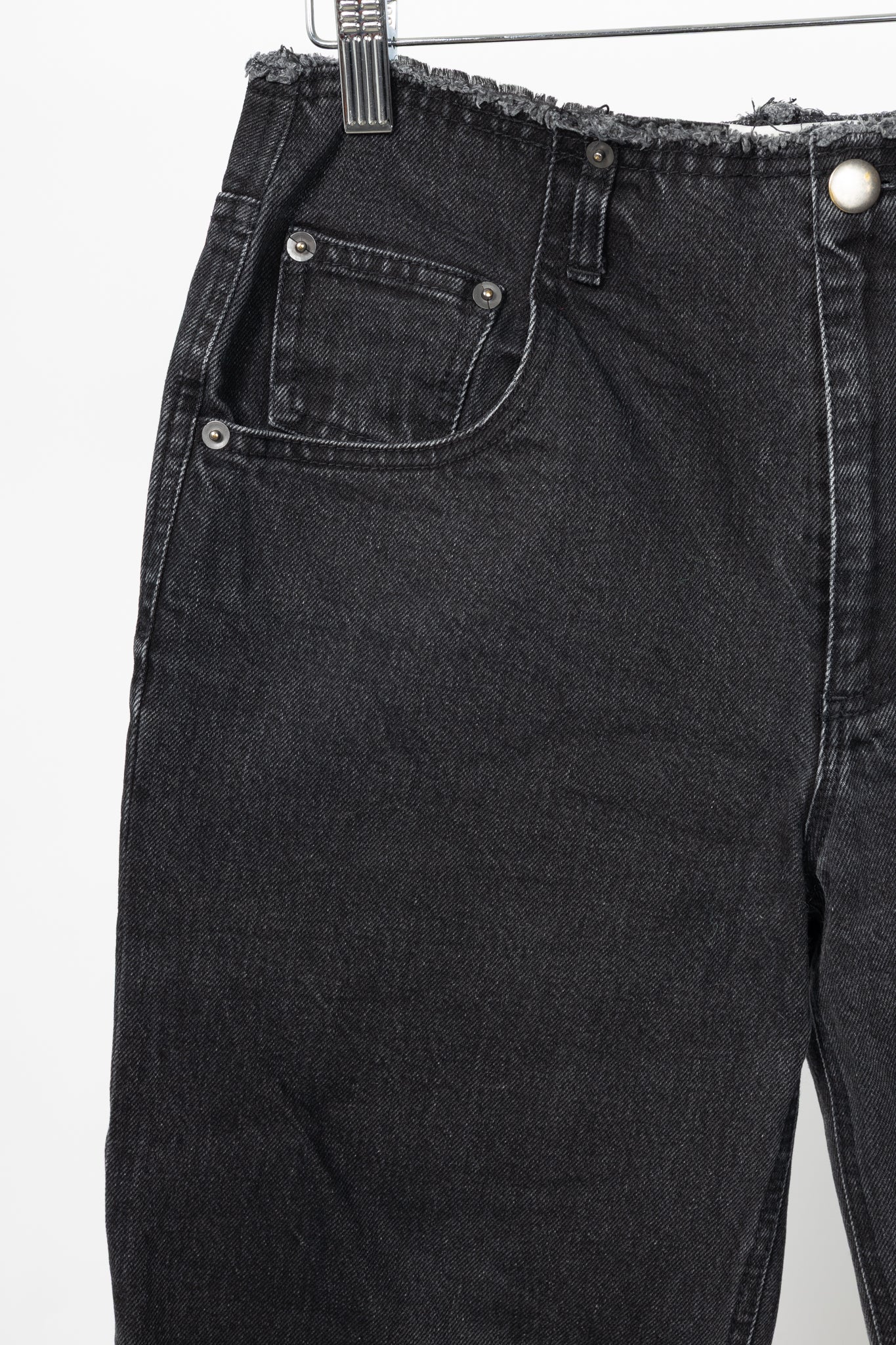 Tibi Newman Black Denim Frayed-Waist Jeans