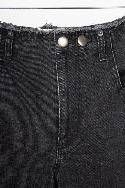 Tibi Newman Black Denim Frayed-Waist Jeans