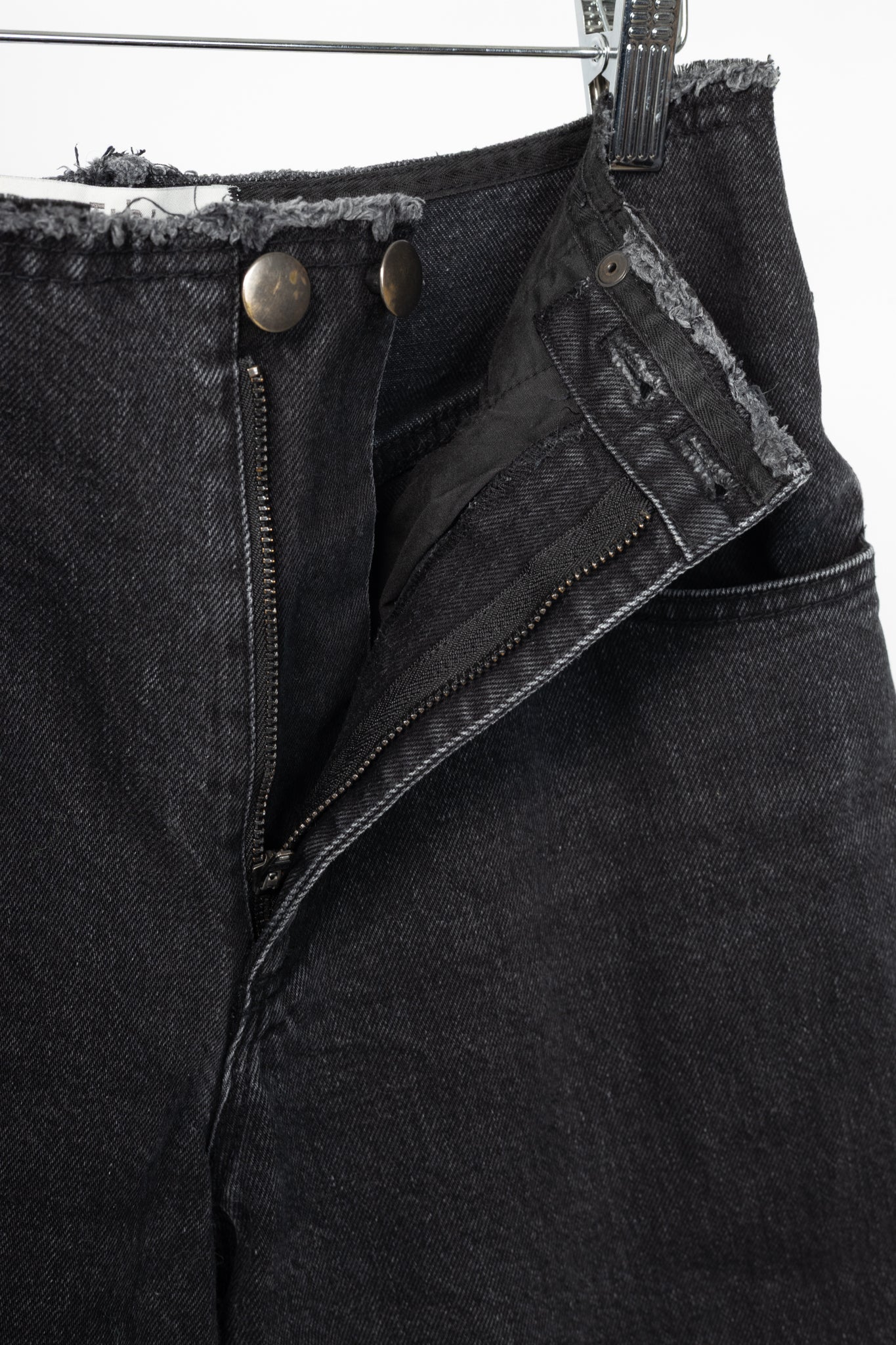 Tibi Newman Black Denim Frayed-Waist Jeans