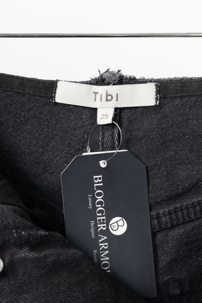 Tibi Newman Black Denim Frayed-Waist Jeans