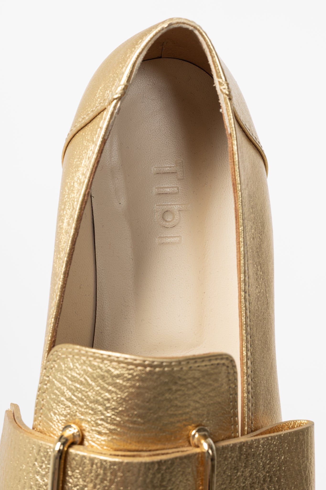 Tibi Morris Metallic Gold Leather Strap Loafers