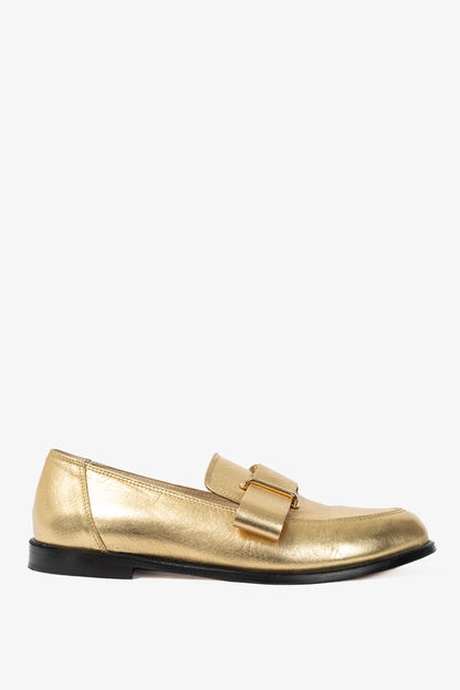 Tibi Morris Metallic Gold Leather Strap Loafers