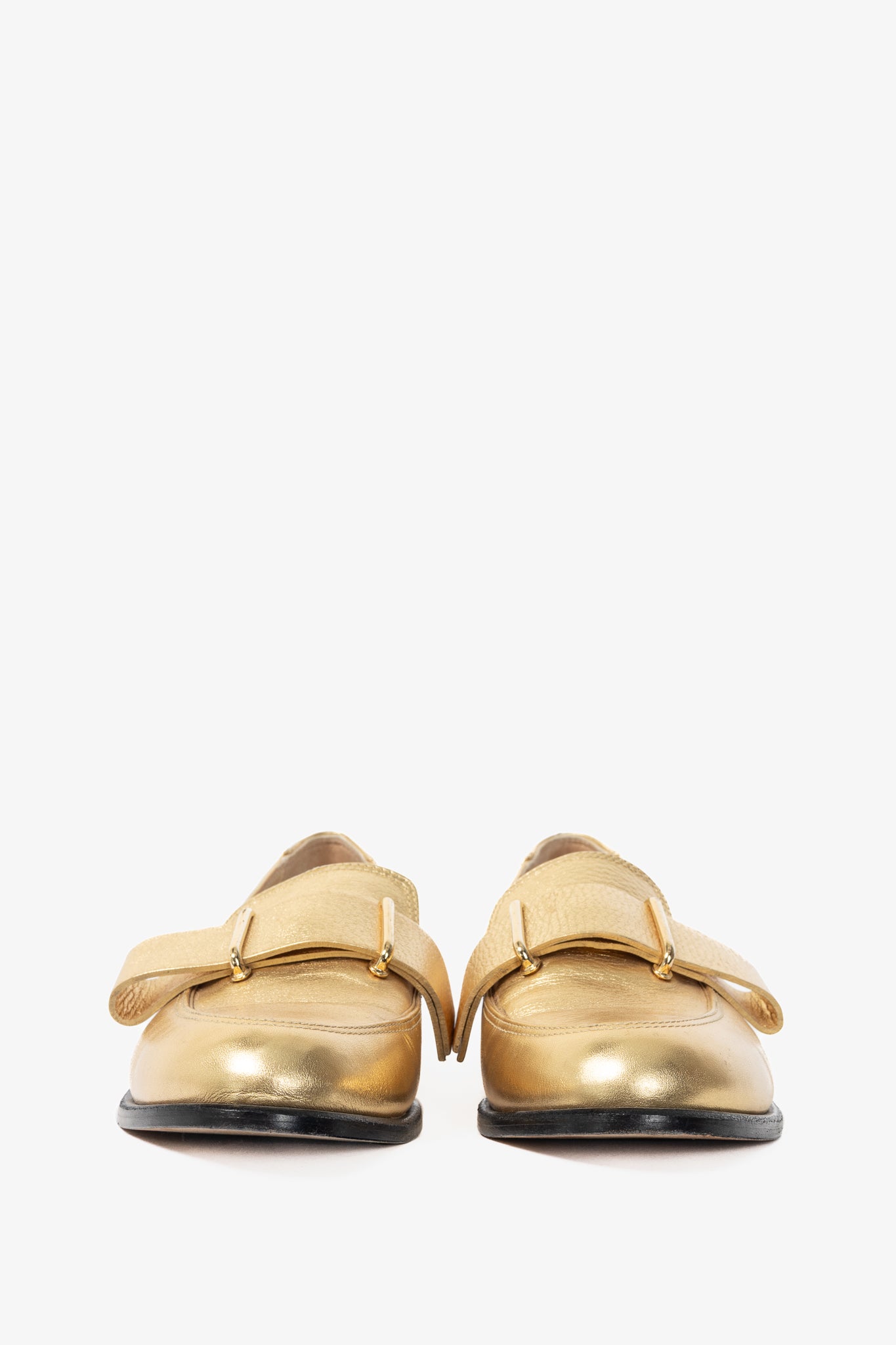 Tibi Morris Metallic Gold Leather Strap Loafers