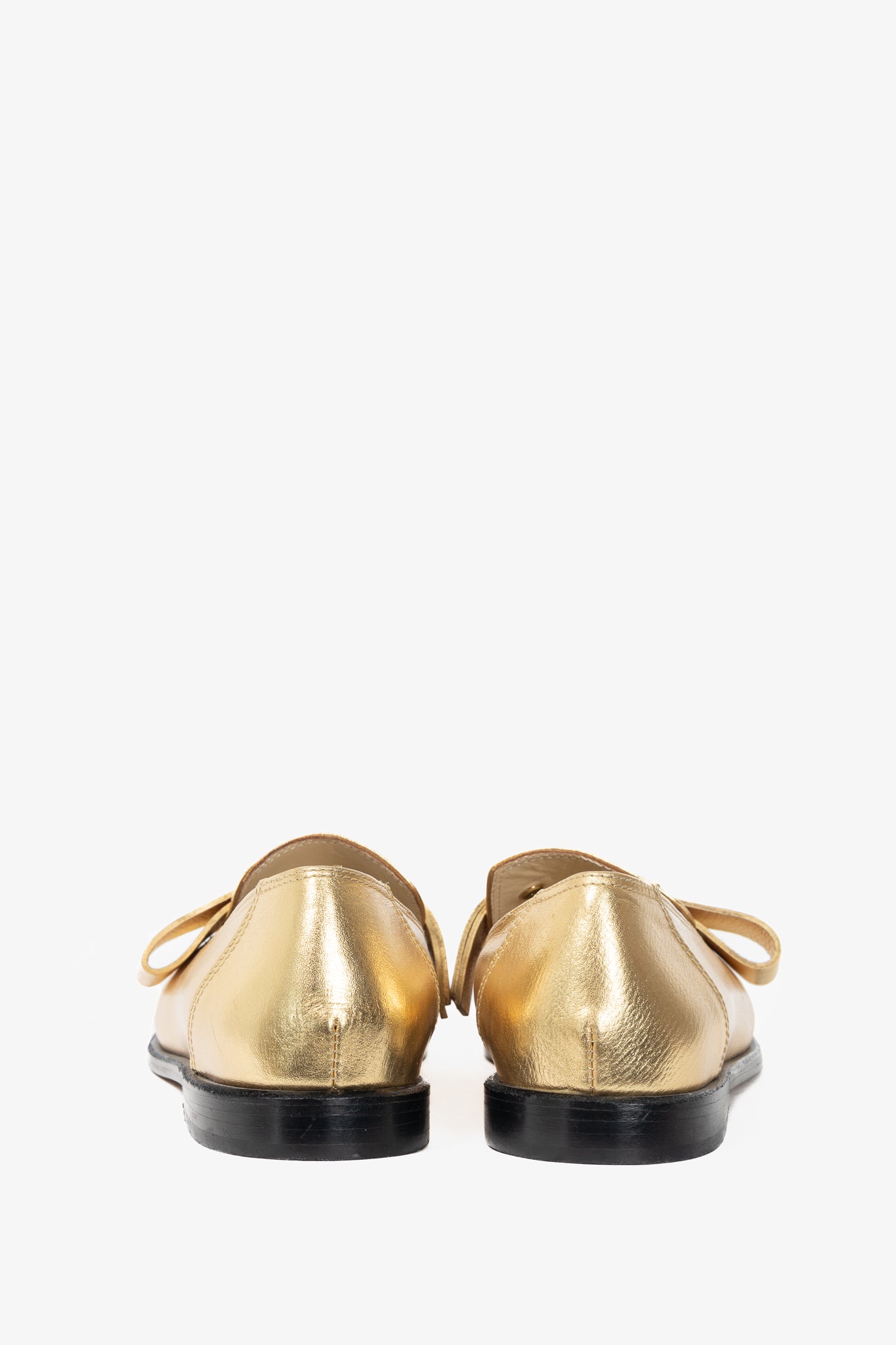 Tibi Morris Metallic Gold Leather Strap Loafers