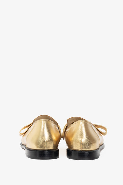 Tibi Morris Metallic Gold Leather Strap Loafers