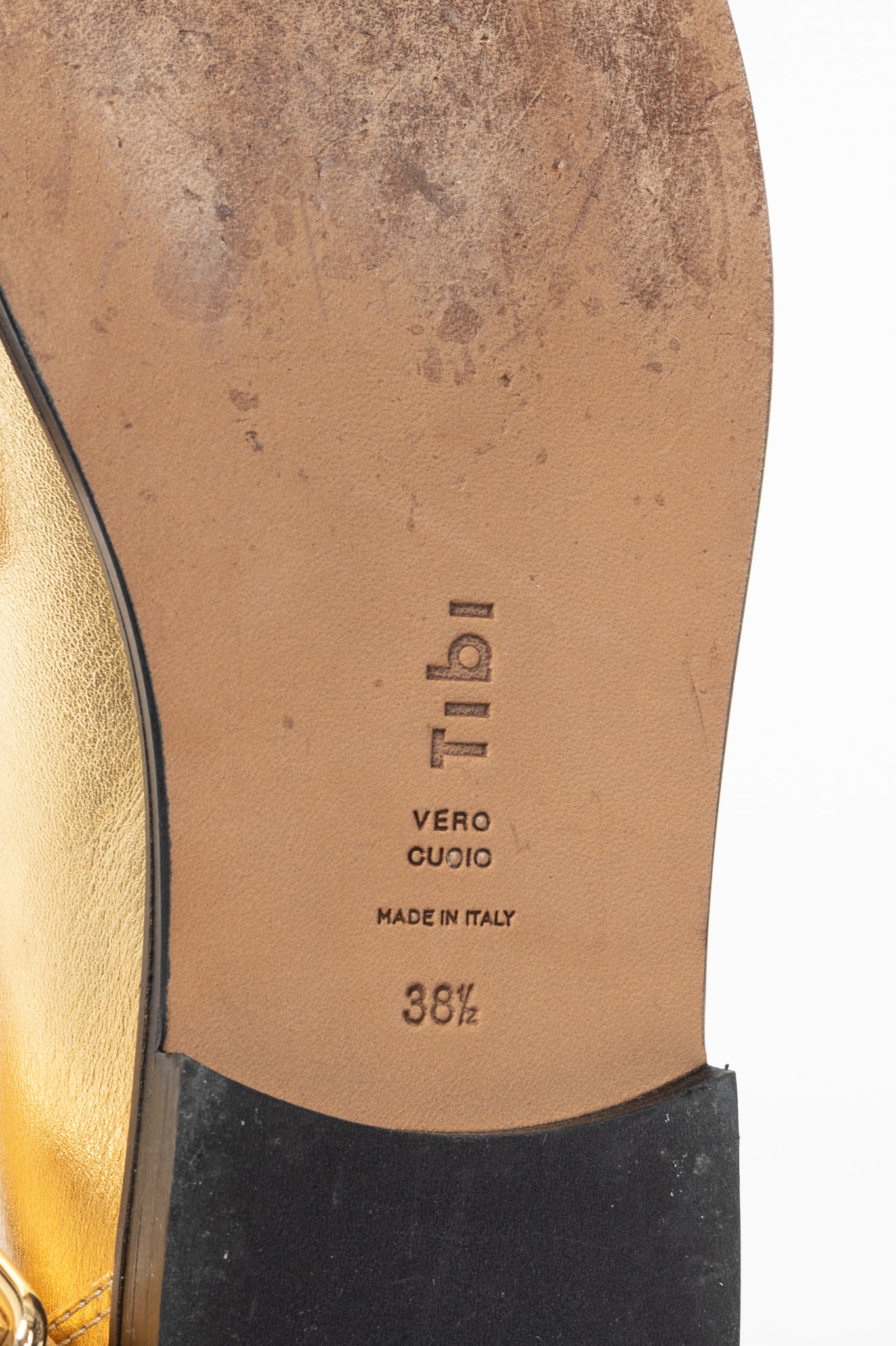 Tibi Morris Metallic Gold Leather Strap Loafers