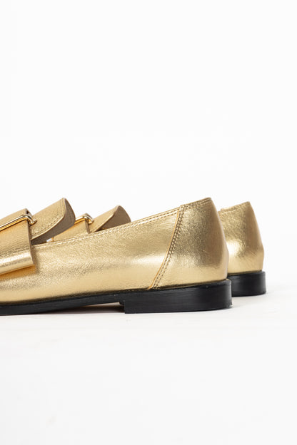Tibi Morris Metallic Gold Leather Strap Loafers