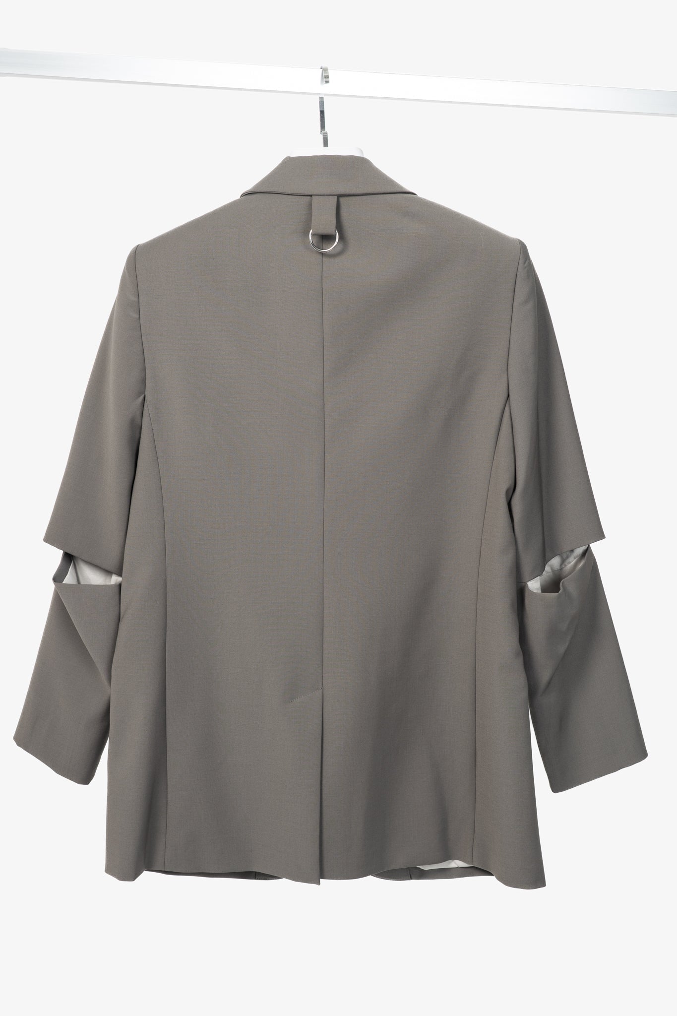 Tibi Marlon Dark Stone Tropical-Wool Cutout-Sleeve Blazer