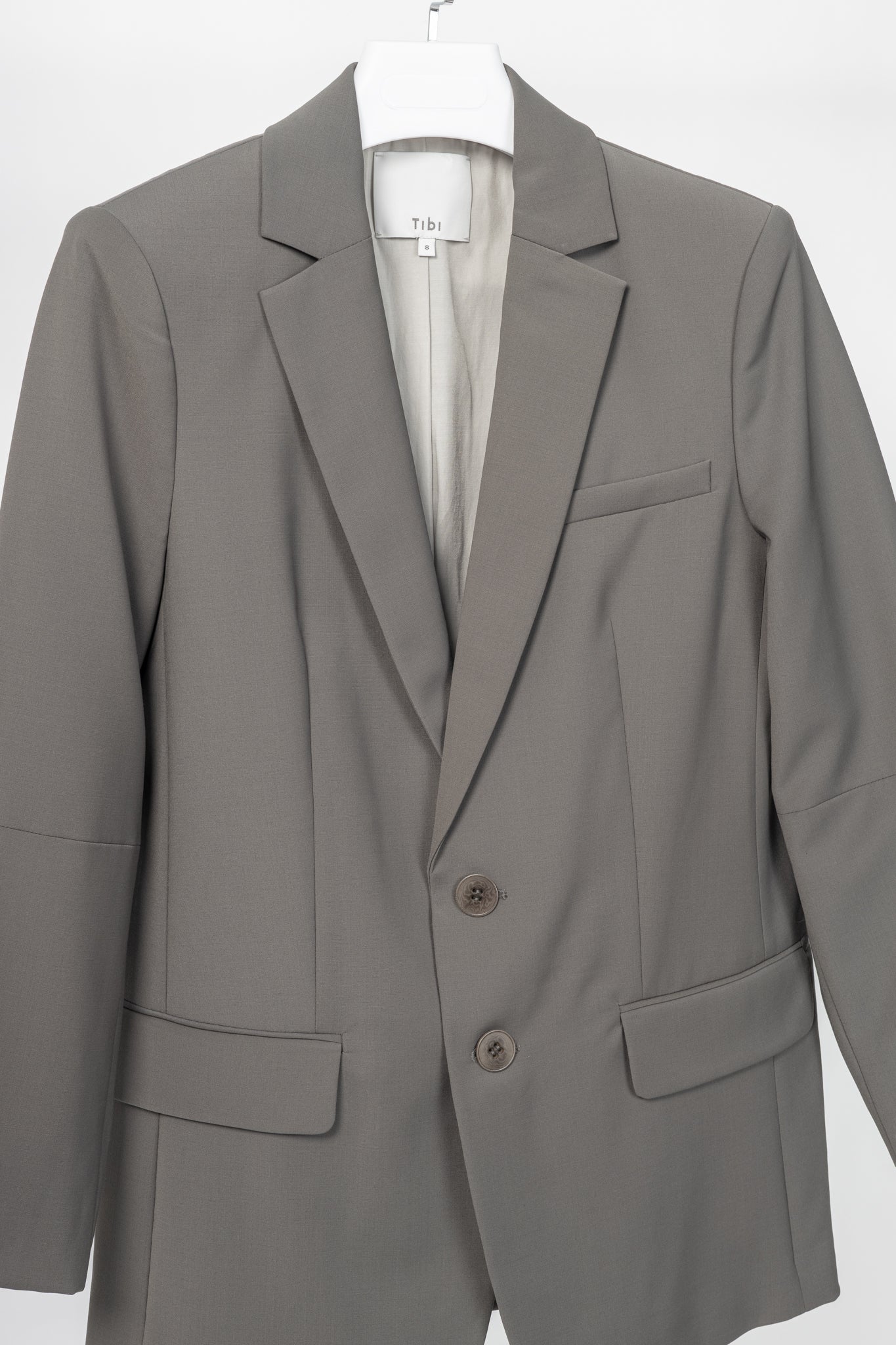 Tibi Marlon Dark Stone Tropical-Wool Cutout-Sleeve Blazer