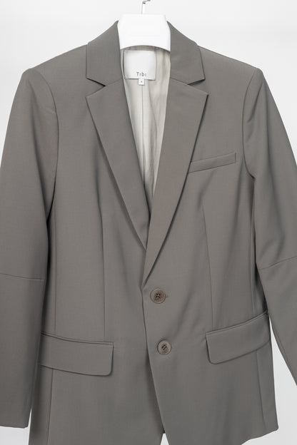 Tibi Marlon Dark Stone Tropical-Wool Cutout-Sleeve Blazer