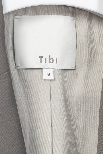 Tibi Marlon Dark Stone Tropical-Wool Cutout-Sleeve Blazer