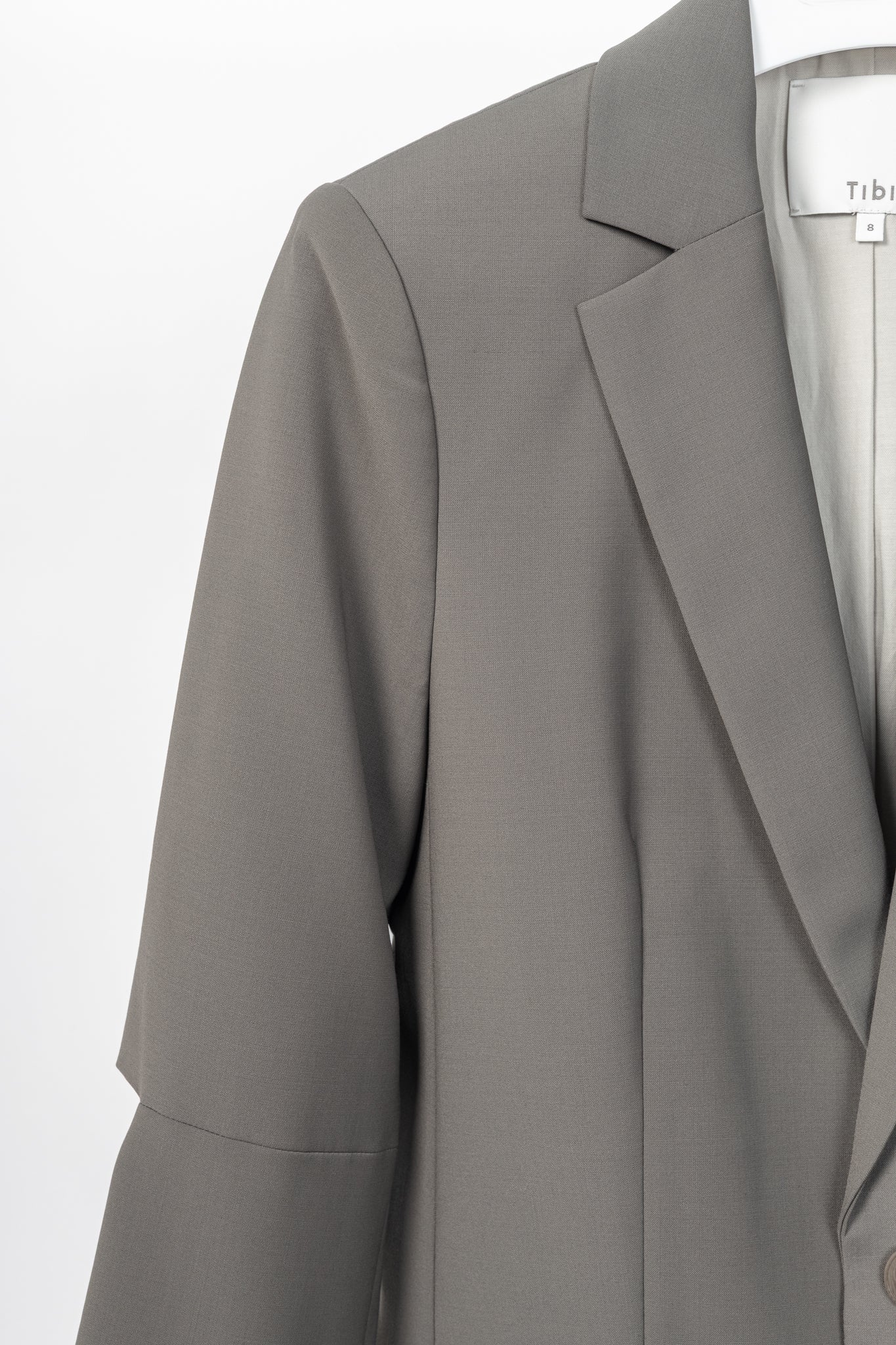 Tibi Marlon Dark Stone Tropical-Wool Cutout-Sleeve Blazer