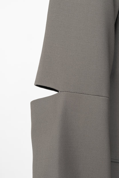 Tibi Marlon Dark Stone Tropical-Wool Cutout-Sleeve Blazer