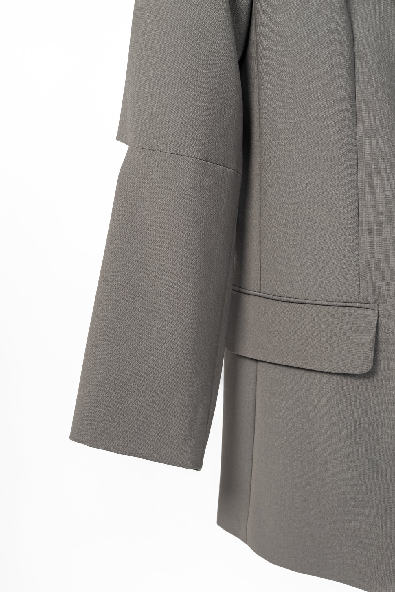 Tibi Marlon Dark Stone Tropical-Wool Cutout-Sleeve Blazer