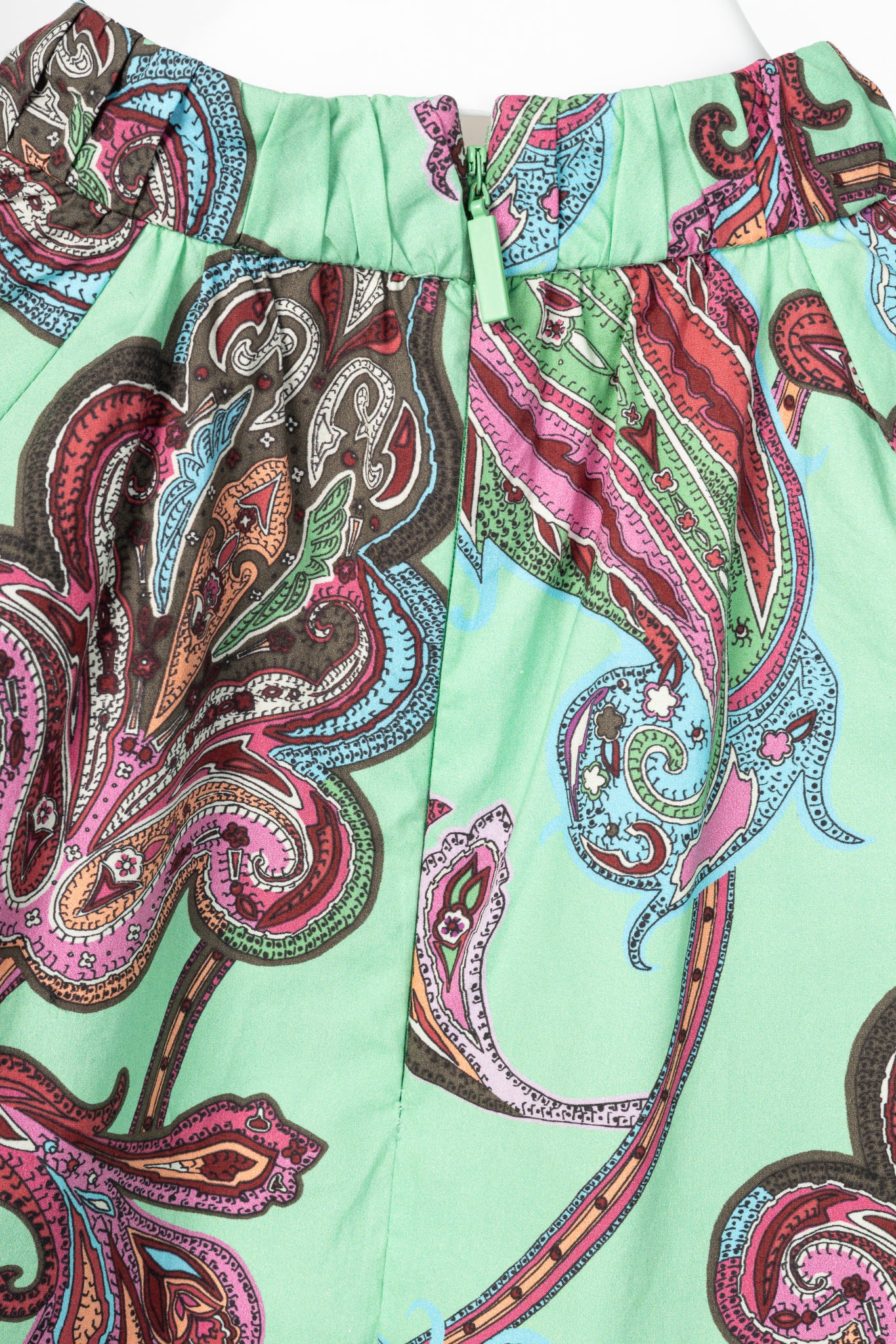 Tibi Mint Multi Paisley Cotton Shirred Neck Top