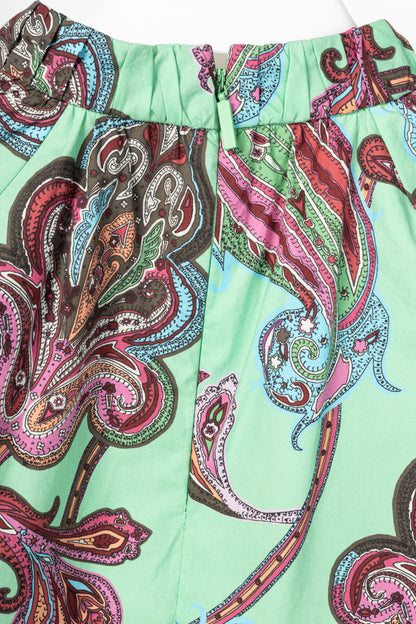 Tibi Mint Multi Paisley Cotton Shirred Neck Top