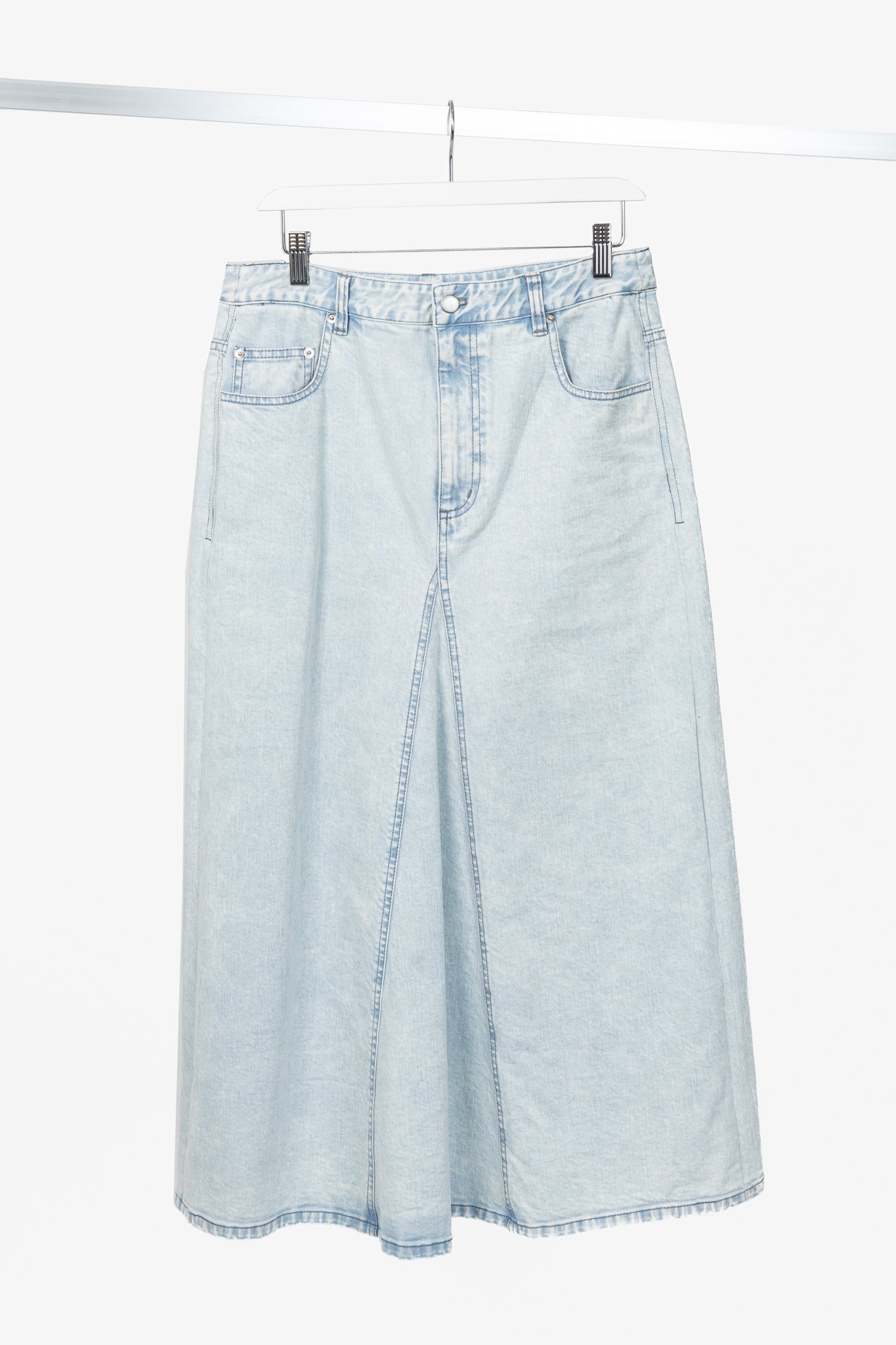 Tibi Bleached Denim Godet Midi Skirt