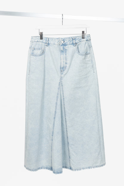 Tibi Bleached Denim Godet Midi Skirt