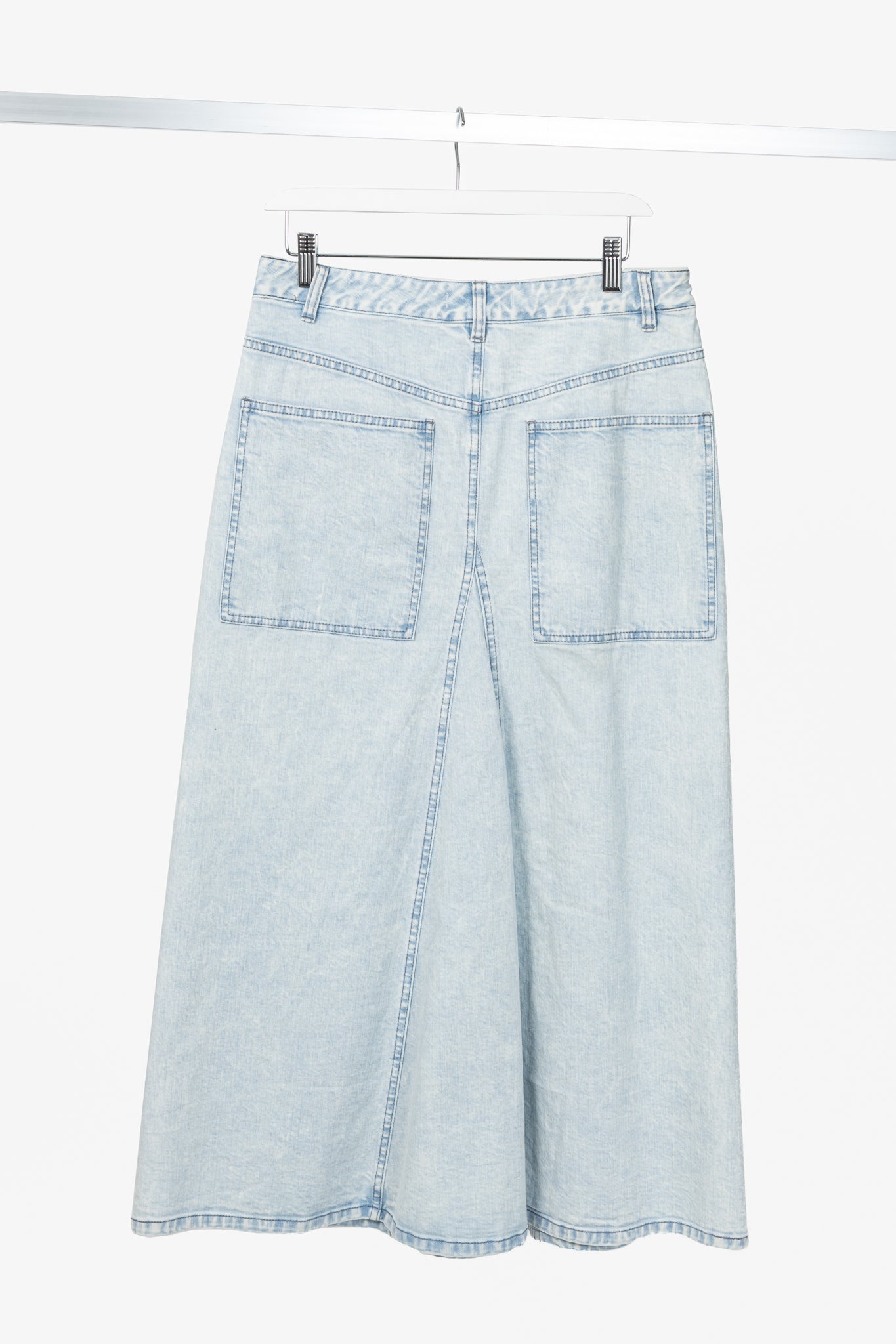 Tibi Bleached Denim Godet Midi Skirt