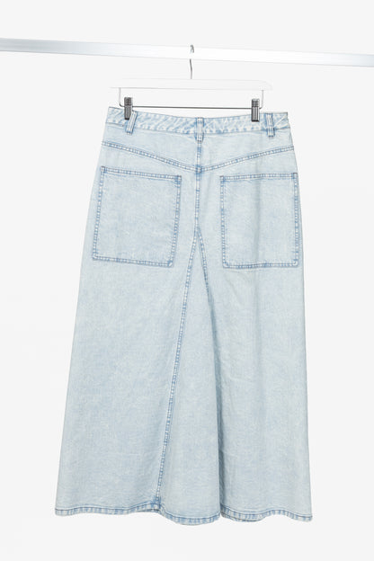 Tibi Bleached Denim Godet Midi Skirt