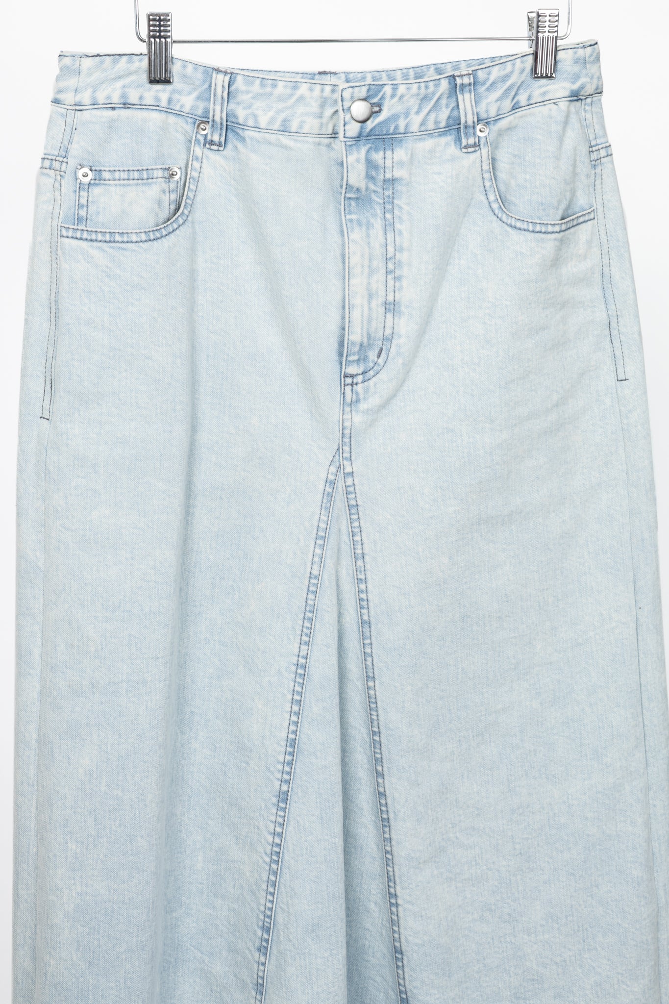 Tibi Bleached Denim Godet Midi Skirt