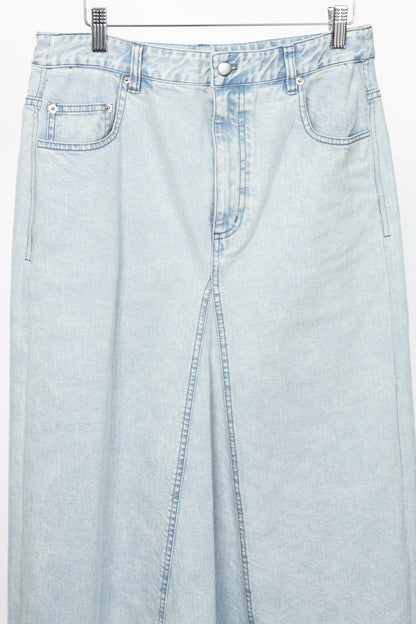 Tibi Bleached Denim Godet Midi Skirt
