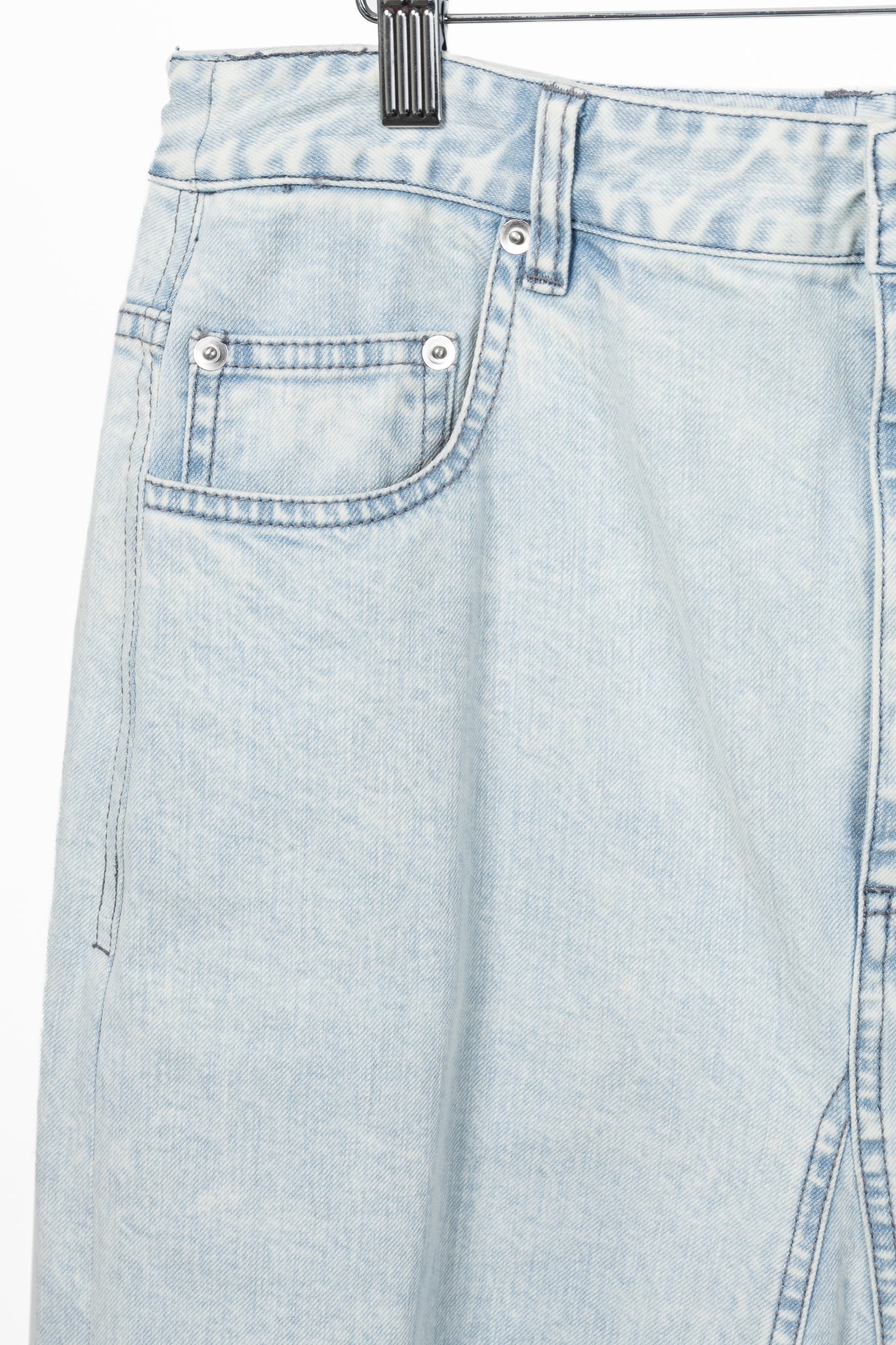 Tibi Bleached Denim Godet Midi Skirt