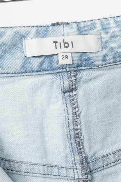 Tibi Bleached Denim Godet Midi Skirt