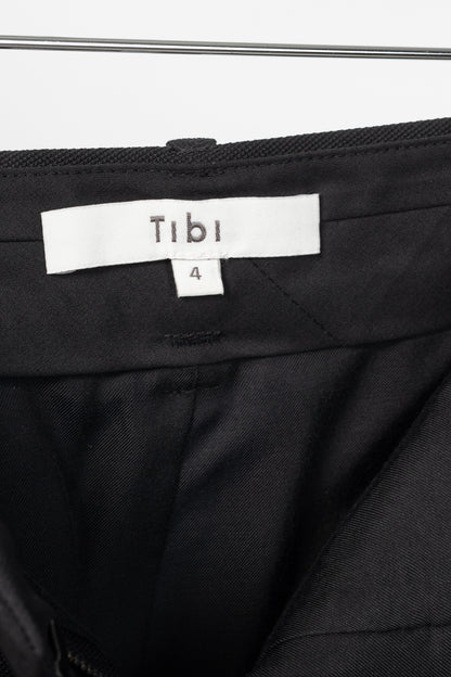 Tibi Black Wool Grain De Poudre Convertible Pleated Skirt