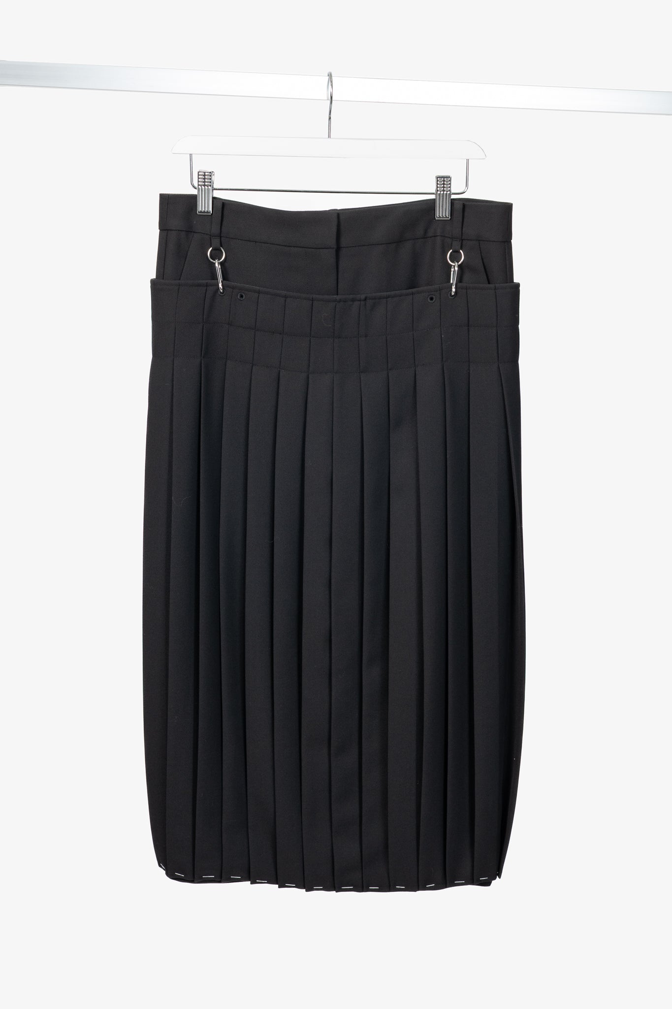 Tibi Black Wool Grain De Poudre Convertible Pleated Skirt