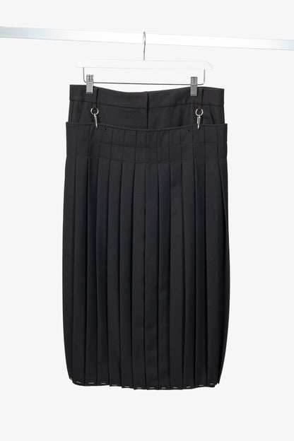 Tibi Black Wool Grain De Poudre Convertible Pleated Skirt