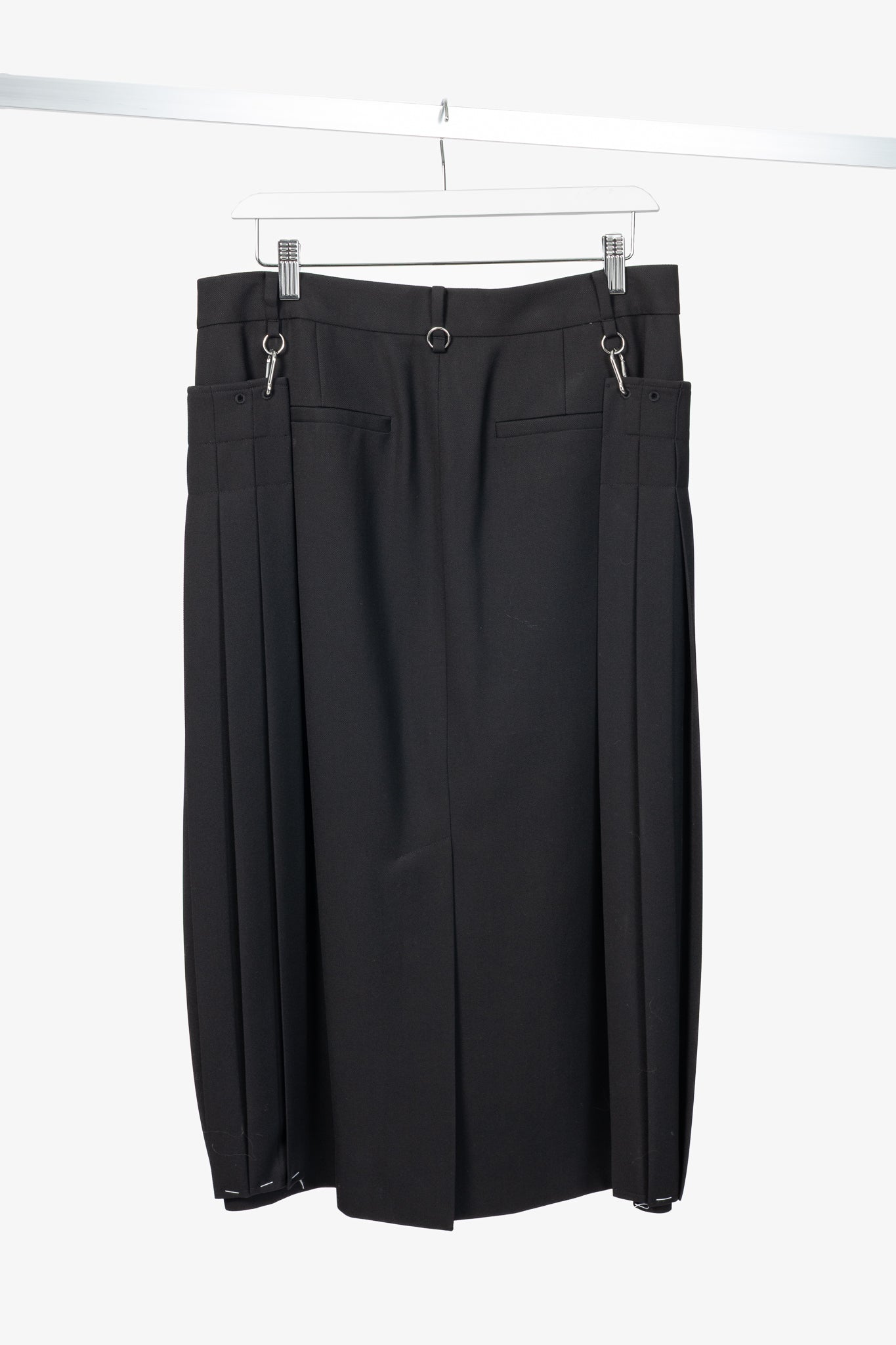Tibi Black Wool Grain De Poudre Convertible Pleated Skirt