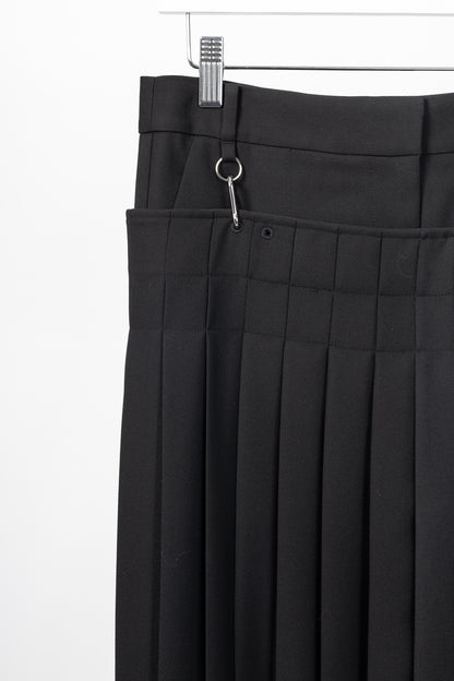 Tibi Black Wool Grain De Poudre Convertible Pleated Skirt