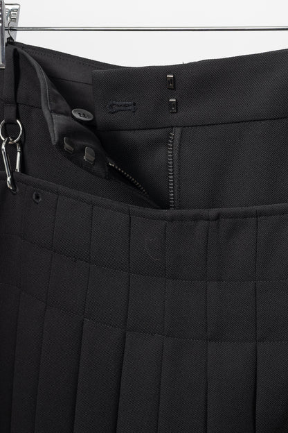 Tibi Black Wool Grain De Poudre Convertible Pleated Skirt
