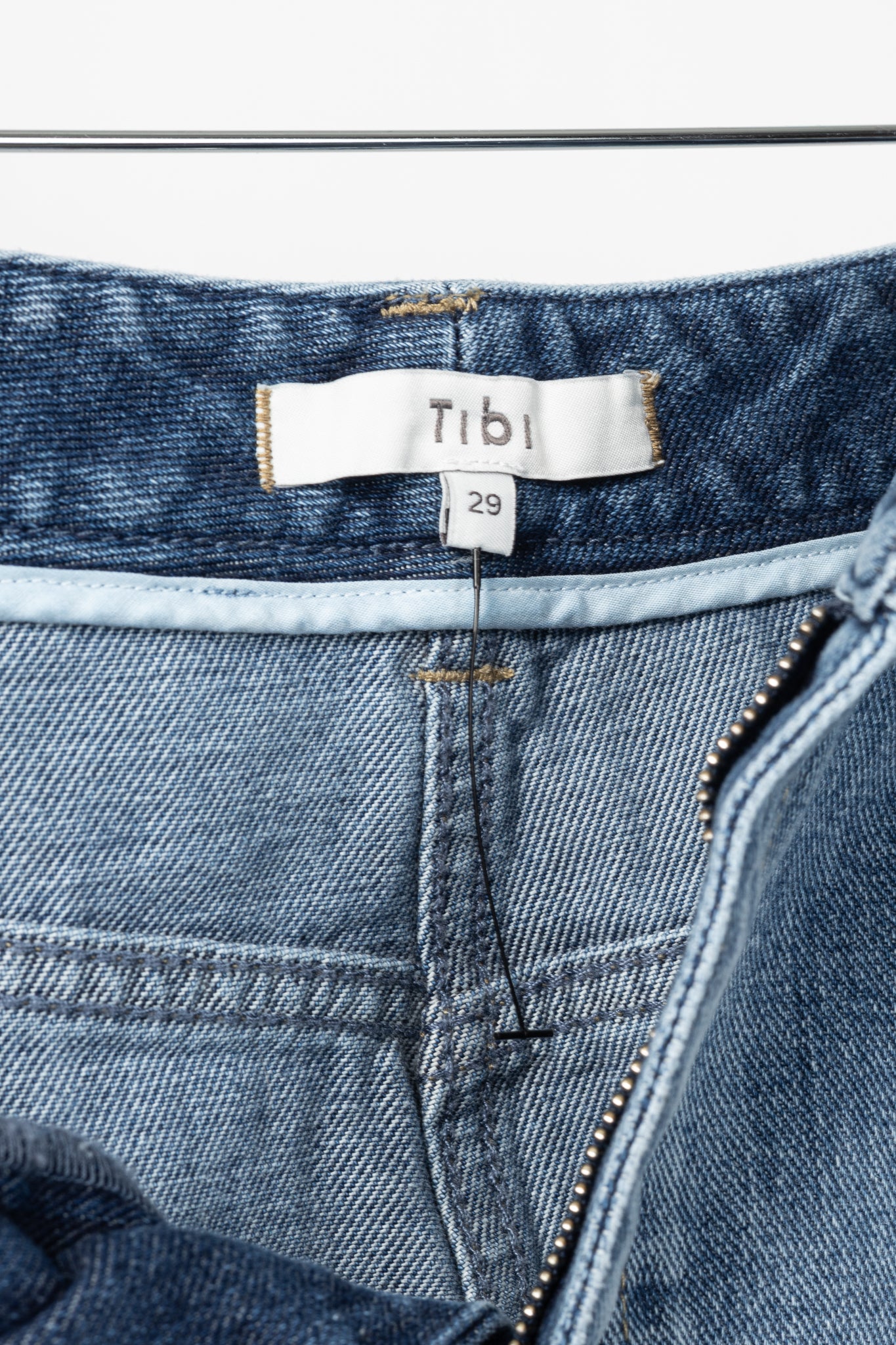 Tibi Classic Blue Wash Denim Midi Skirt