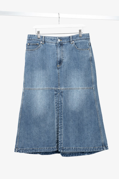 Tibi Classic Blue Wash Denim Midi Skirt