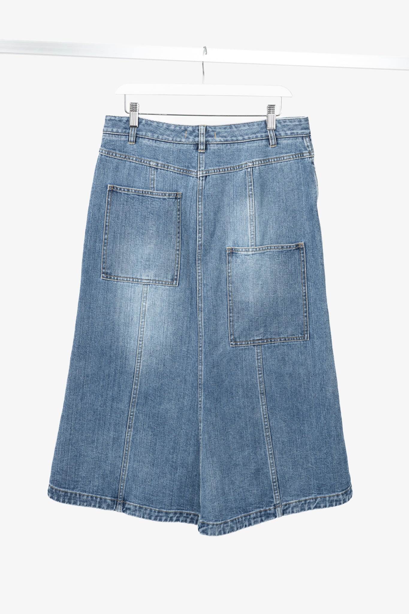 Tibi Classic Blue Wash Denim Midi Skirt