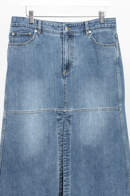 Tibi Classic Blue Wash Denim Midi Skirt